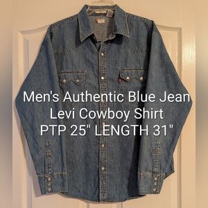 Levi's Classic Blue Denim Western Shirt Moon Snap Closure